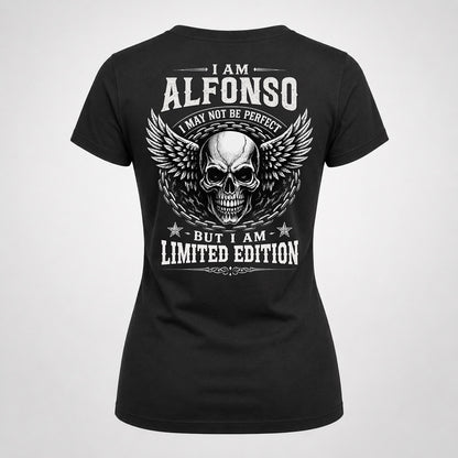 ALFONSO P01-K24-229 – Personalized Skull Graphic Apparel “I Am NAME I May Not Be Perfect But I Am Limited Edition”