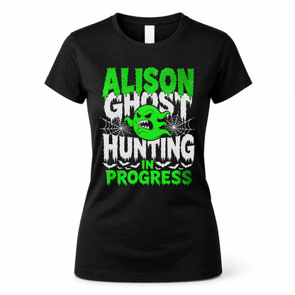 ALISON HW22-K06-109 - NAME Ghost Hunting In Progress Personalized Halloween Shirt