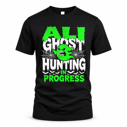 ALI HW22-K06-109 - NAME Ghost Hunting In Progress Personalized Halloween Shirt