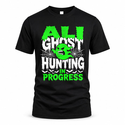 ALI HW22-K06-109 - NAME Ghost Hunting In Progress Personalized Halloween Shirt