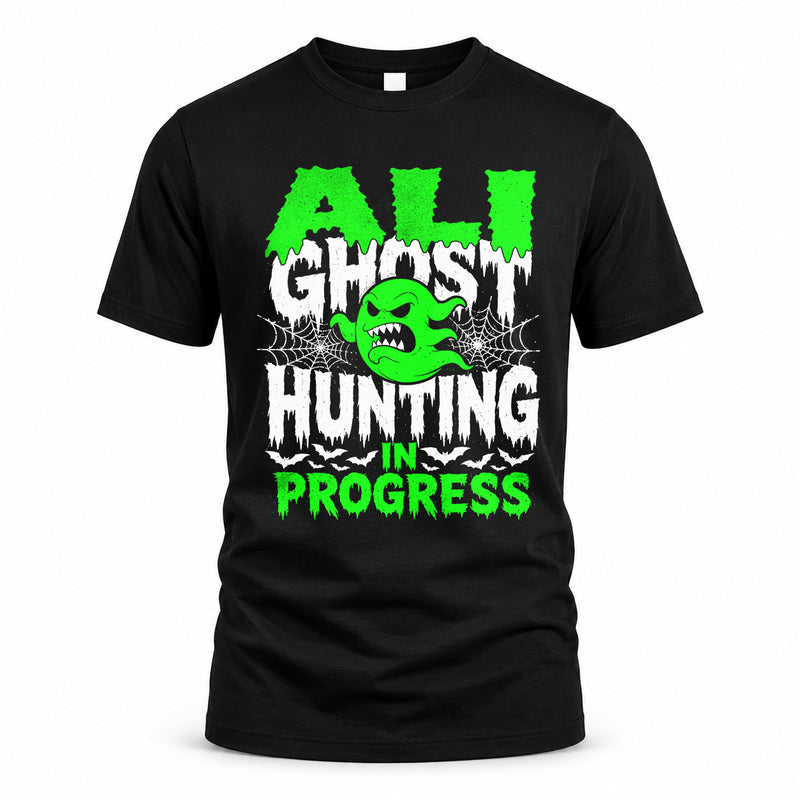 ALI HW22-K06-109 - NAME Ghost Hunting In Progress Personalized Halloween Shirt