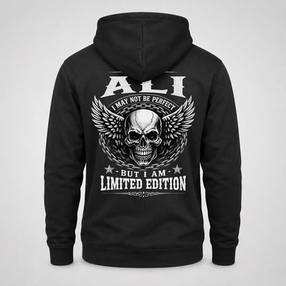 ALI P01-K24-229 – Personalized Skull Graphic Apparel “I Am NAME I May Not Be Perfect But I Am Limited Edition”