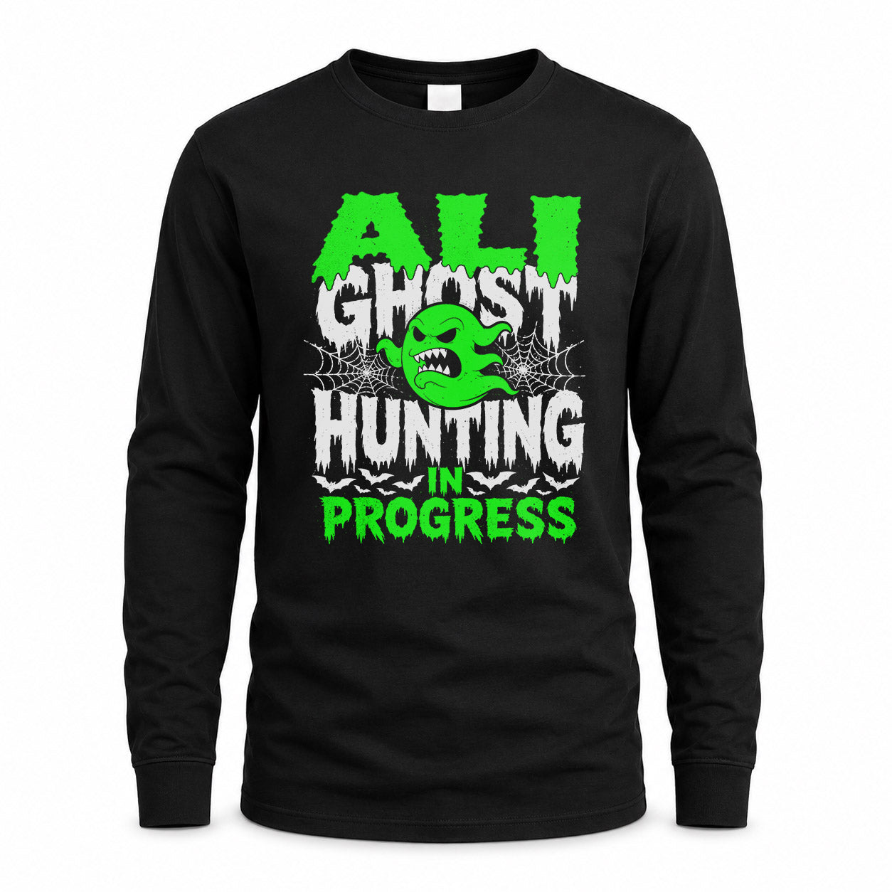 ALI HW22-K06-109 - NAME Ghost Hunting In Progress Personalized Halloween Shirt