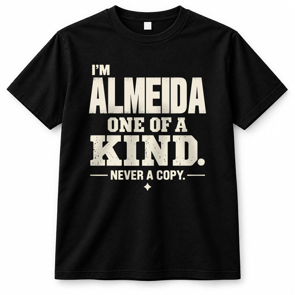 ALMEIDA P6-K4-228 Personalized Funny Quote Apparel “I’m NAME – One of a Kind, Never a Copy”
