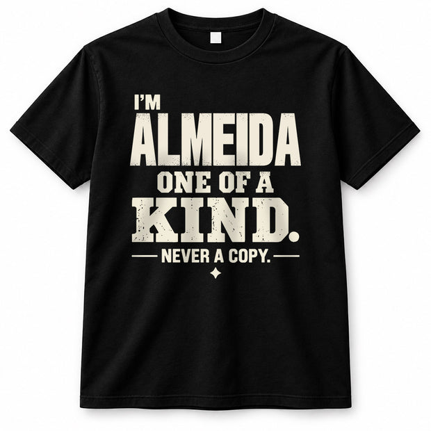 ALMEIDA P6-K4-228 Personalized Funny Quote Apparel “I’m NAME – One of a Kind, Never a Copy”