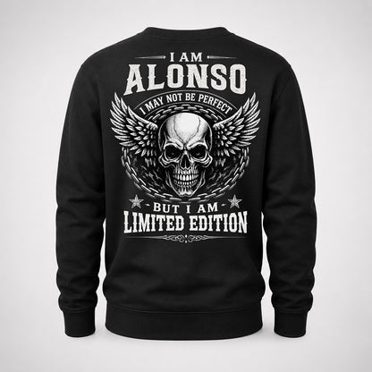 ALONSO P01-K24-229 – Personalized Skull Graphic Apparel “I Am NAME I May Not Be Perfect But I Am Limited Edition”