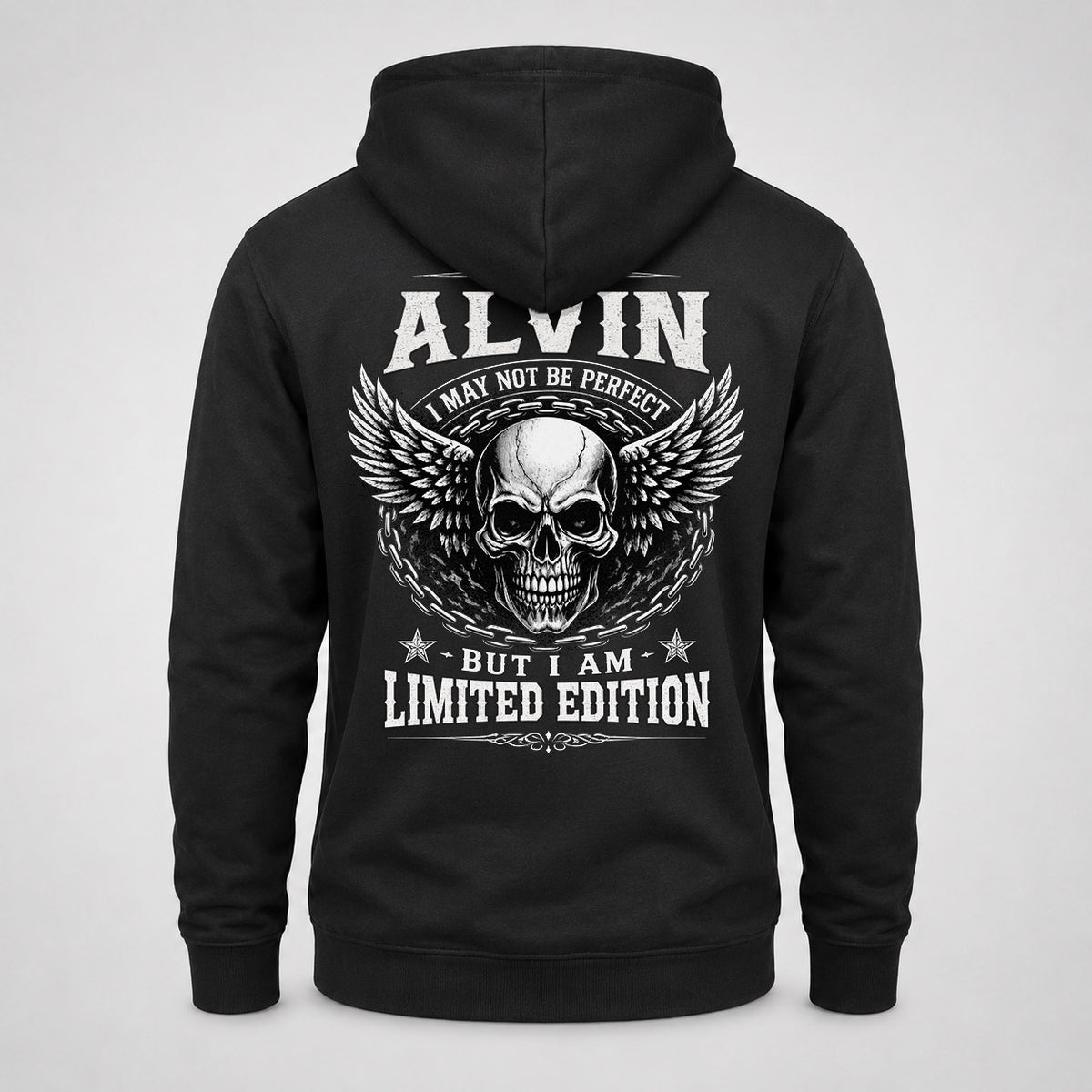 ALVIN P01-K24-229 – Personalized Skull Graphic Apparel “I Am NAME I May Not Be Perfect But I Am Limited Edition”
