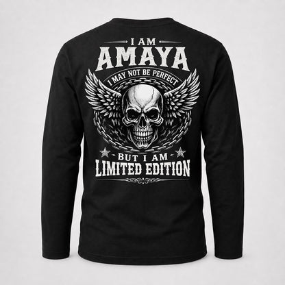 AMAYA P01-K24-229 – Personalized Skull Graphic Apparel “I Am NAME I May Not Be Perfect But I Am Limited Edition”