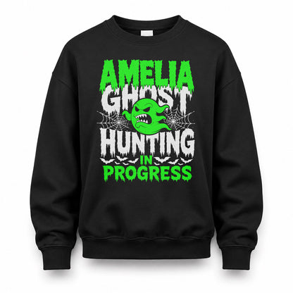 AMELIA HW22-K06-109 - NAME Ghost Hunting In Progress Personalized Halloween Shirt