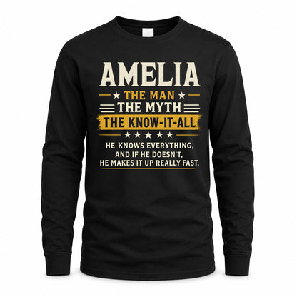 AMELIA TM90-K04-125 - NAME Legendary Know-It-All Personalized Funny Shirt