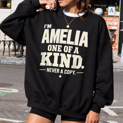 AMELIA P6-K4-228 Personalized Funny Quote Apparel “I’m NAME – One of a Kind, Never a Copy”