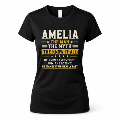 AMELIA TM90-K04-125 - NAME Legendary Know-It-All Personalized Funny Shirt