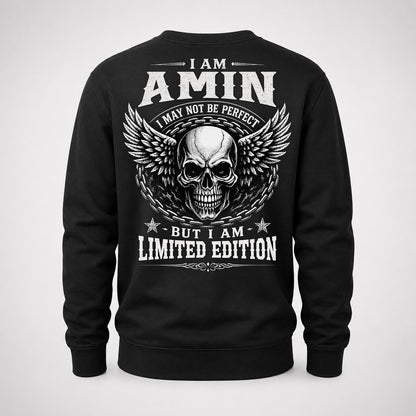 AMIN P01-K24-229 – Personalized Skull Graphic Apparel “I Am NAME I May Not Be Perfect But I Am Limited Edition”