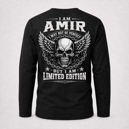 AMIR P01-K24-229 – Personalized Skull Graphic Apparel “I Am NAME I May Not Be Perfect But I Am Limited Edition”