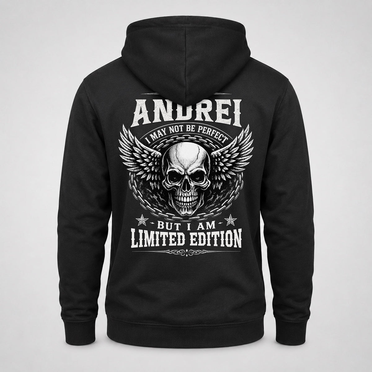 ANDREI P01-K24-229 – Personalized Skull Graphic Apparel “I Am NAME I May Not Be Perfect But I Am Limited Edition”