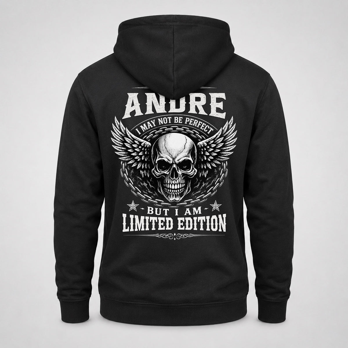 ANDRE P01-K24-229 – Personalized Skull Graphic Apparel “I Am NAME I May Not Be Perfect But I Am Limited Edition”