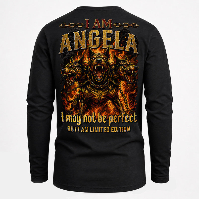 ANGELA MP88-F2-168–Personalized Bold Quote Apparel “I Am NAME I May Not Be Perfect But I Am Limited Edition