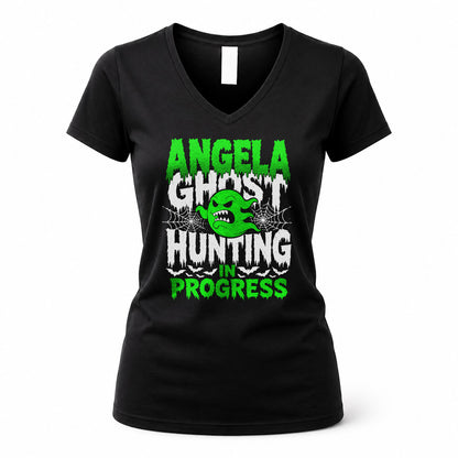 ANGELA HW22-K06-109 - NAME Ghost Hunting In Progress Personalized Halloween Shirt