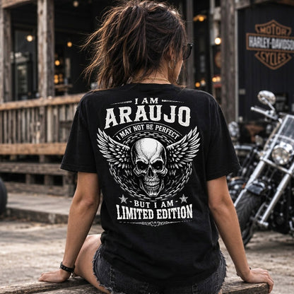 ARAUJO P01-K24-229 – Personalized Skull Graphic Apparel “I Am NAME I May Not Be Perfect But I Am Limited Edition”