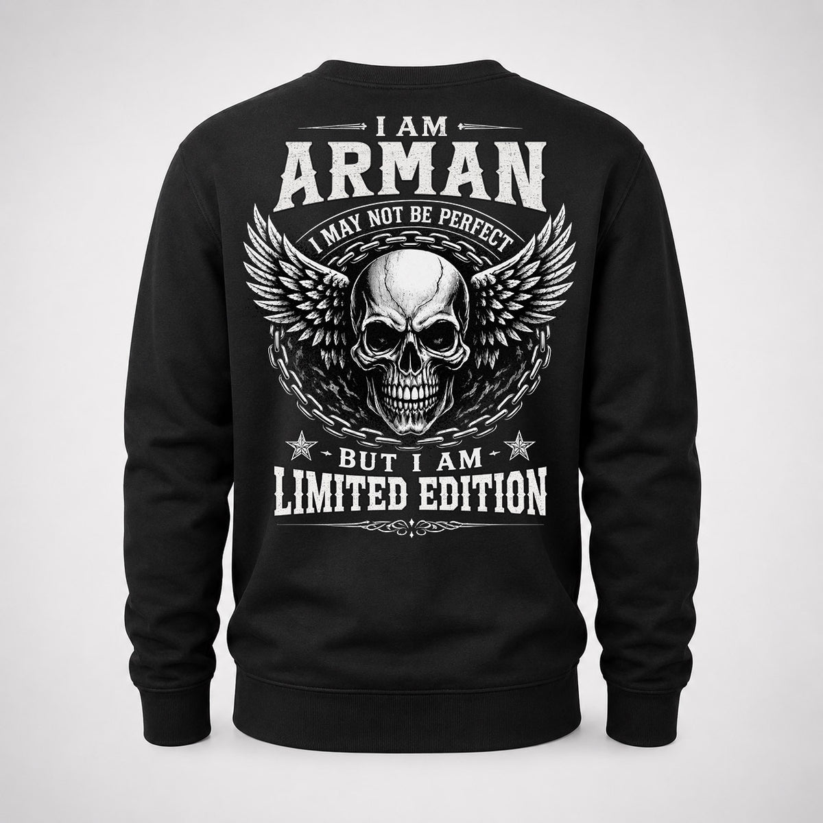 ARMAN P01-K24-229 – Personalized Skull Graphic Apparel “I Am NAME I May Not Be Perfect But I Am Limited Edition”