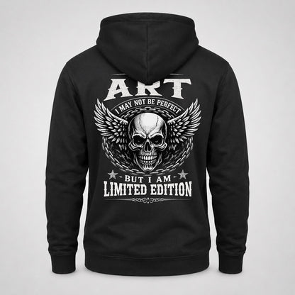 ART P01-K24-229 – Personalized Skull Graphic Apparel “I Am NAME I May Not Be Perfect But I Am Limited Edition”