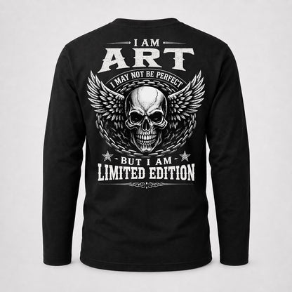 ART P01-K24-229 – Personalized Skull Graphic Apparel “I Am NAME I May Not Be Perfect But I Am Limited Edition”