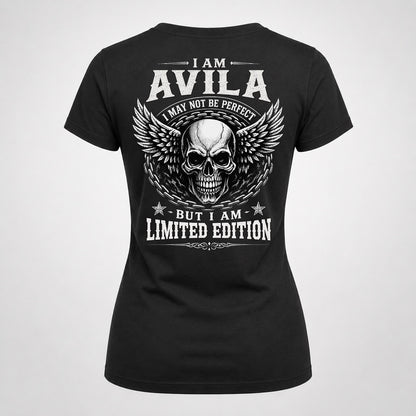 AVILA P01-K24-229 – Personalized Skull Graphic Apparel “I Am NAME I May Not Be Perfect But I Am Limited Edition”