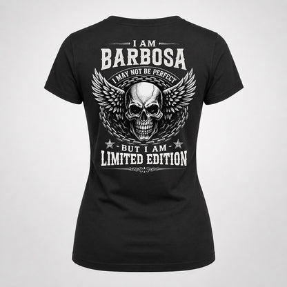 BARBOSA P01-K24-229 – Personalized Skull Graphic Apparel “I Am NAME I May Not Be Perfect But I Am Limited Edition”