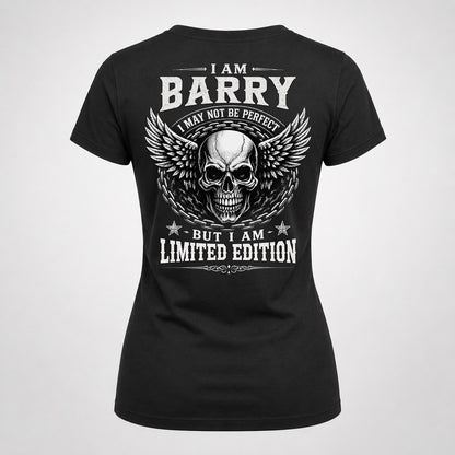 BARRY P01-K24-229 – Personalized Skull Graphic Apparel “I Am NAME I May Not Be Perfect But I Am Limited Edition”