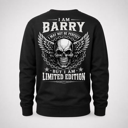 BARRY P01-K24-229 – Personalized Skull Graphic Apparel “I Am NAME I May Not Be Perfect But I Am Limited Edition”
