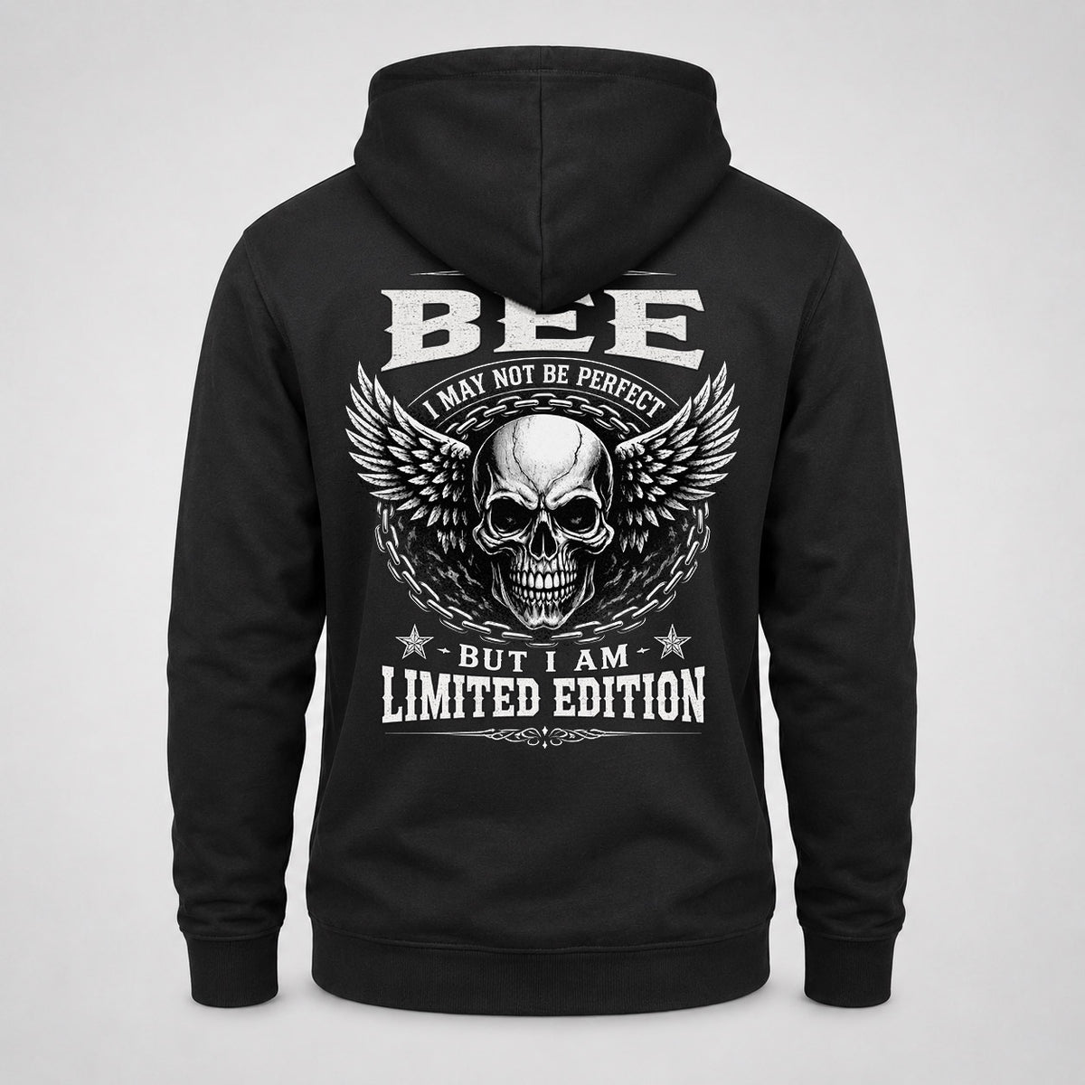 BEE P01-K24-229 – Personalized Skull Graphic Apparel “I Am NAME I May Not Be Perfect But I Am Limited Edition”
