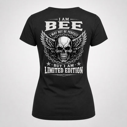 BEE P01-K24-229 – Personalized Skull Graphic Apparel “I Am NAME I May Not Be Perfect But I Am Limited Edition”