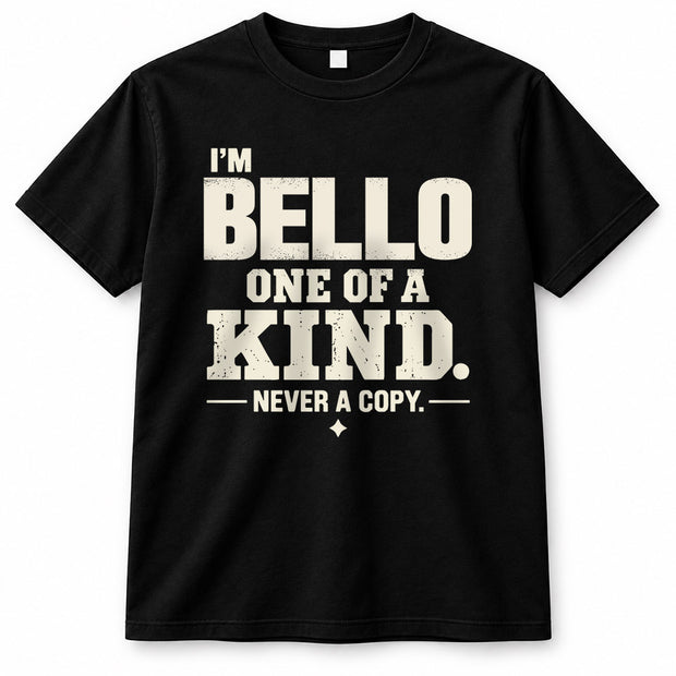 BELLO P6-K4-228 Personalized Funny Quote Apparel “I’m NAME – One of a Kind, Never a Copy”