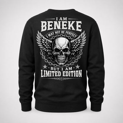 BENEKE P01-K24-229 – Personalized Skull Graphic Apparel “I Am NAME I May Not Be Perfect But I Am Limited Edition”