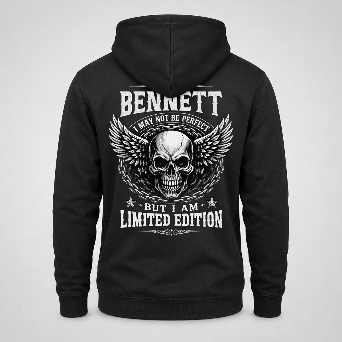 BENNETT P01-K24-229 – Personalized Skull Graphic Apparel “I Am NAME I May Not Be Perfect But I Am Limited Edition”