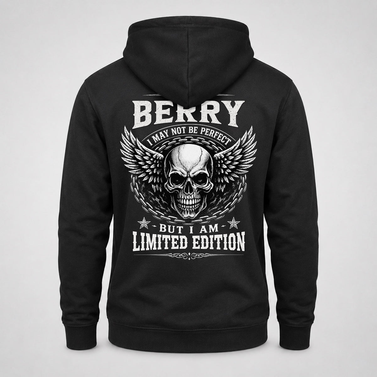 BERRY P01-K24-229 – Personalized Skull Graphic Apparel “I Am NAME I May Not Be Perfect But I Am Limited Edition”