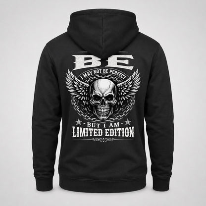 BE P01-K24-229 – Personalized Skull Graphic Apparel “I Am NAME I May Not Be Perfect But I Am Limited Edition”