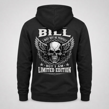 BILL P01-K24-229 – Personalized Skull Graphic Apparel “I Am NAME I May Not Be Perfect But I Am Limited Edition”