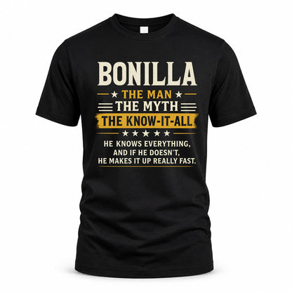 BONILLA TM90-K04-125 - NAME Legendary Know-It-All Personalized Funny Shirt