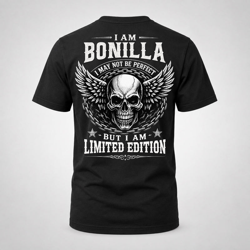BONILLA P01-K24-229 – Personalized Skull Graphic Apparel “I Am NAME I May Not Be Perfect But I Am Limited Edition”