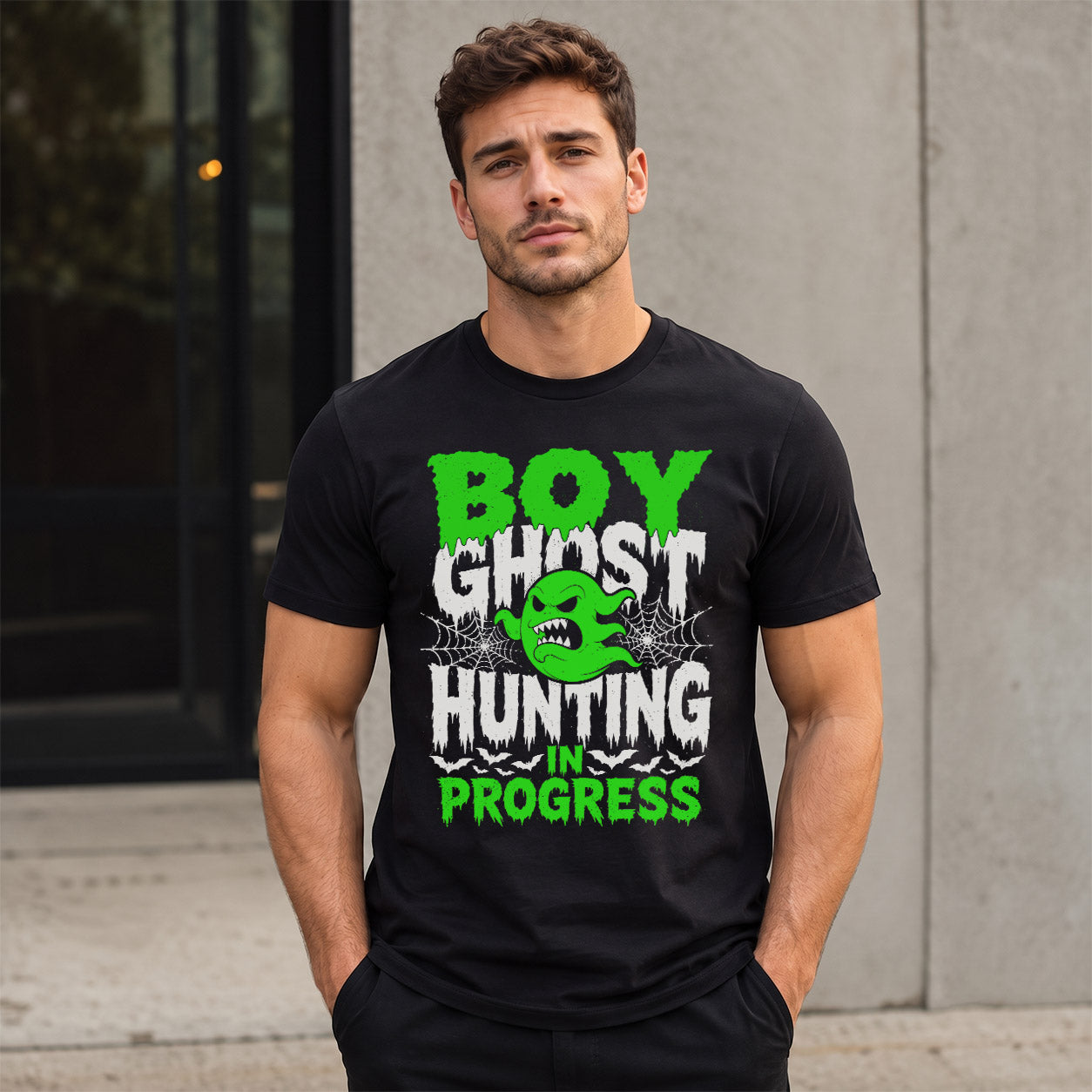 BOY HW22-K06-109 - NAME Ghost Hunting In Progress Personalized Halloween Shirt
