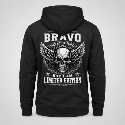 BRAVO P01-K24-229 – Personalized Skull Graphic Apparel “I Am NAME I May Not Be Perfect But I Am Limited Edition”