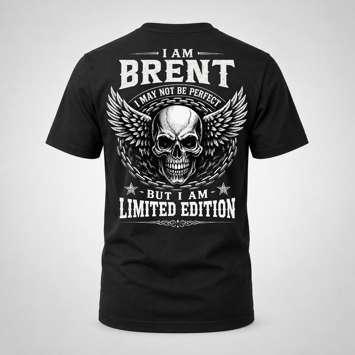 BRENT P01-K24-229 – Personalized Skull Graphic Apparel “I Am NAME I May Not Be Perfect But I Am Limited Edition”