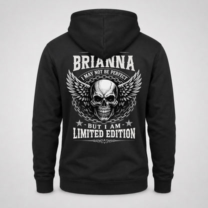 BRIANNA P01-K24-229 – Personalized Skull Graphic Apparel “I Am NAME I May Not Be Perfect But I Am Limited Edition”