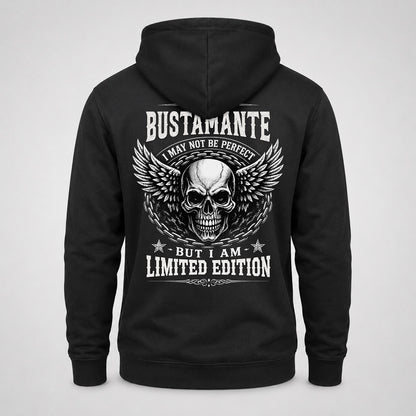 BUSTAMANTE P01-K24-229 – Personalized Skull Graphic Apparel “I Am NAME I May Not Be Perfect But I Am Limited Edition”