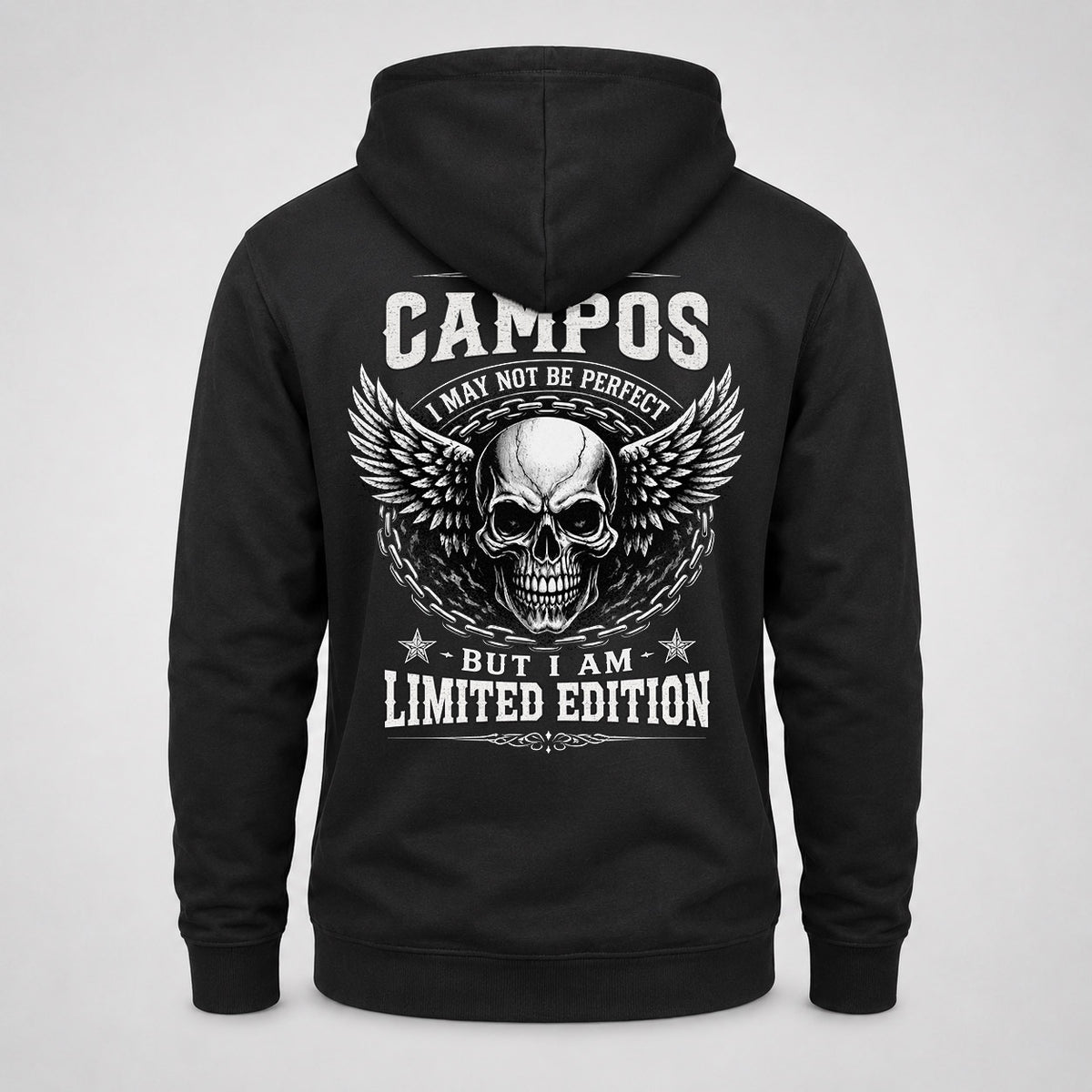 CAMPOS P01-K24-229 – Personalized Skull Graphic Apparel “I Am NAME I May Not Be Perfect But I Am Limited Edition”