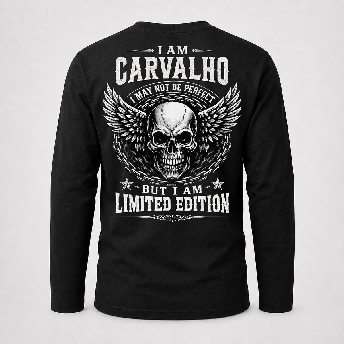 CARVALHO P01-K24-229 – Personalized Skull Graphic Apparel “I Am NAME I May Not Be Perfect But I Am Limited Edition”