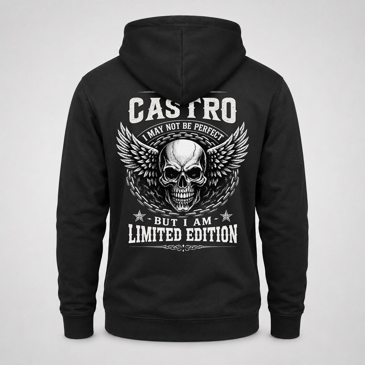 CASTRO P01-K24-229 – Personalized Skull Graphic Apparel “I Am NAME I May Not Be Perfect But I Am Limited Edition”
