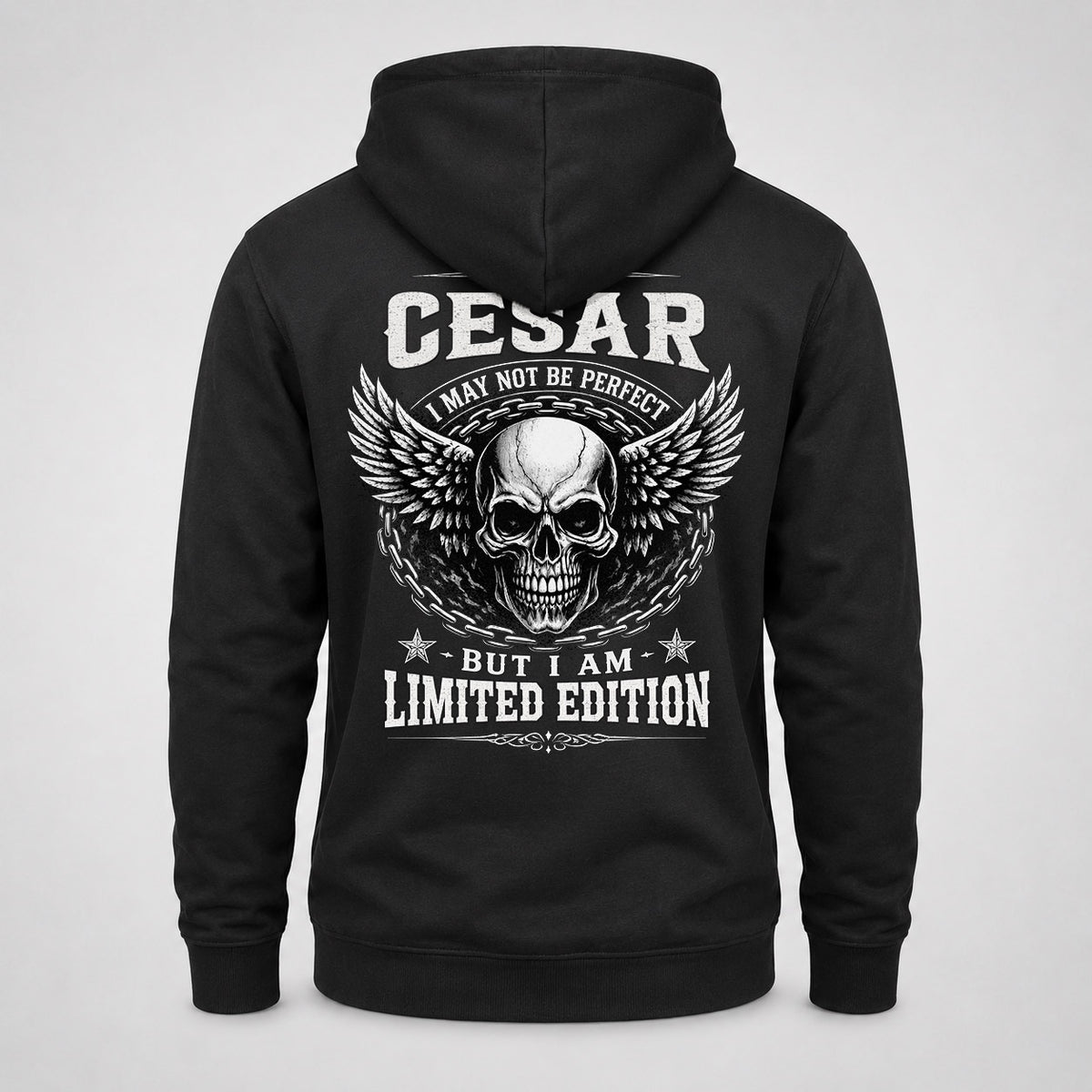 CESAR P01-K24-229 – Personalized Skull Graphic Apparel “I Am NAME I May Not Be Perfect But I Am Limited Edition”