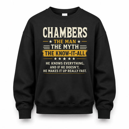 CHAMBERS TM90-K04-125 - NAME Legendary Know-It-All Personalized Funny Shirt